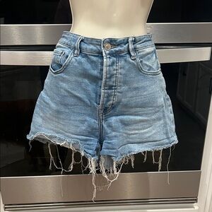 Casual Blue Frayed Hem Jean Shorts